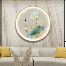 2022 New store living room, home, lotus decoration painting, dining room, bedroom, hotel corridor, lotus wall lamp, new Chinese style circular entrance with light hanging painting