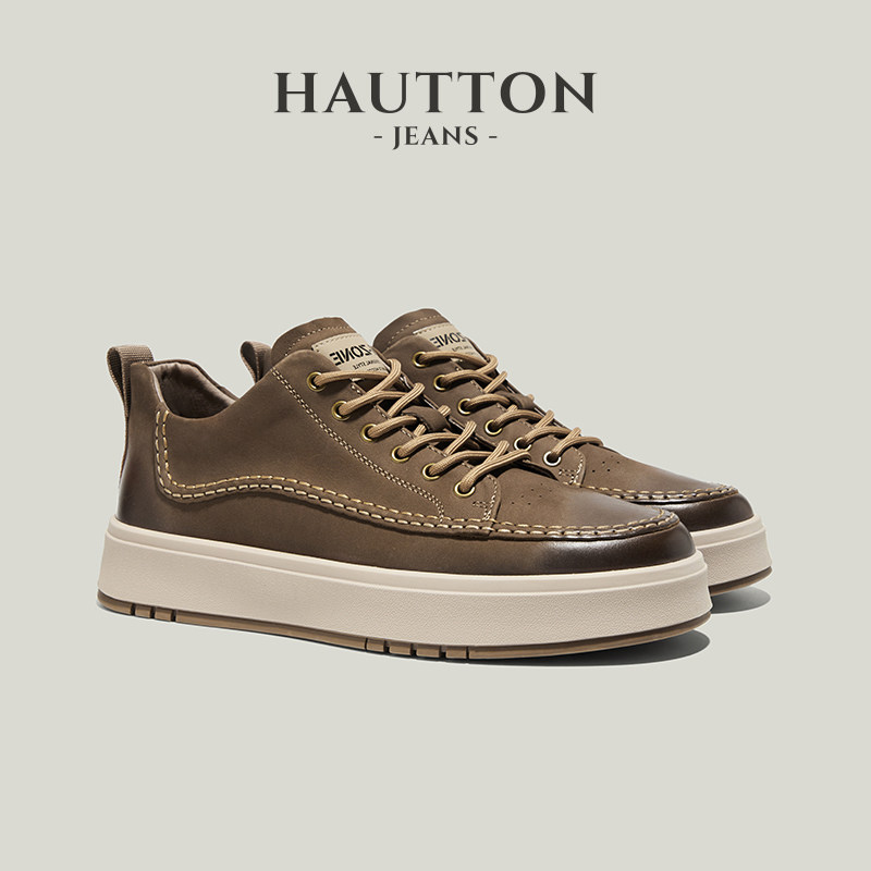 [В том же стиле, что и у звезды] мужские кроссовки в стиле ретро от HauttonJeans; новинка 2026 года; мужская обувь; повседневная кожаная обувь на толстой подошве