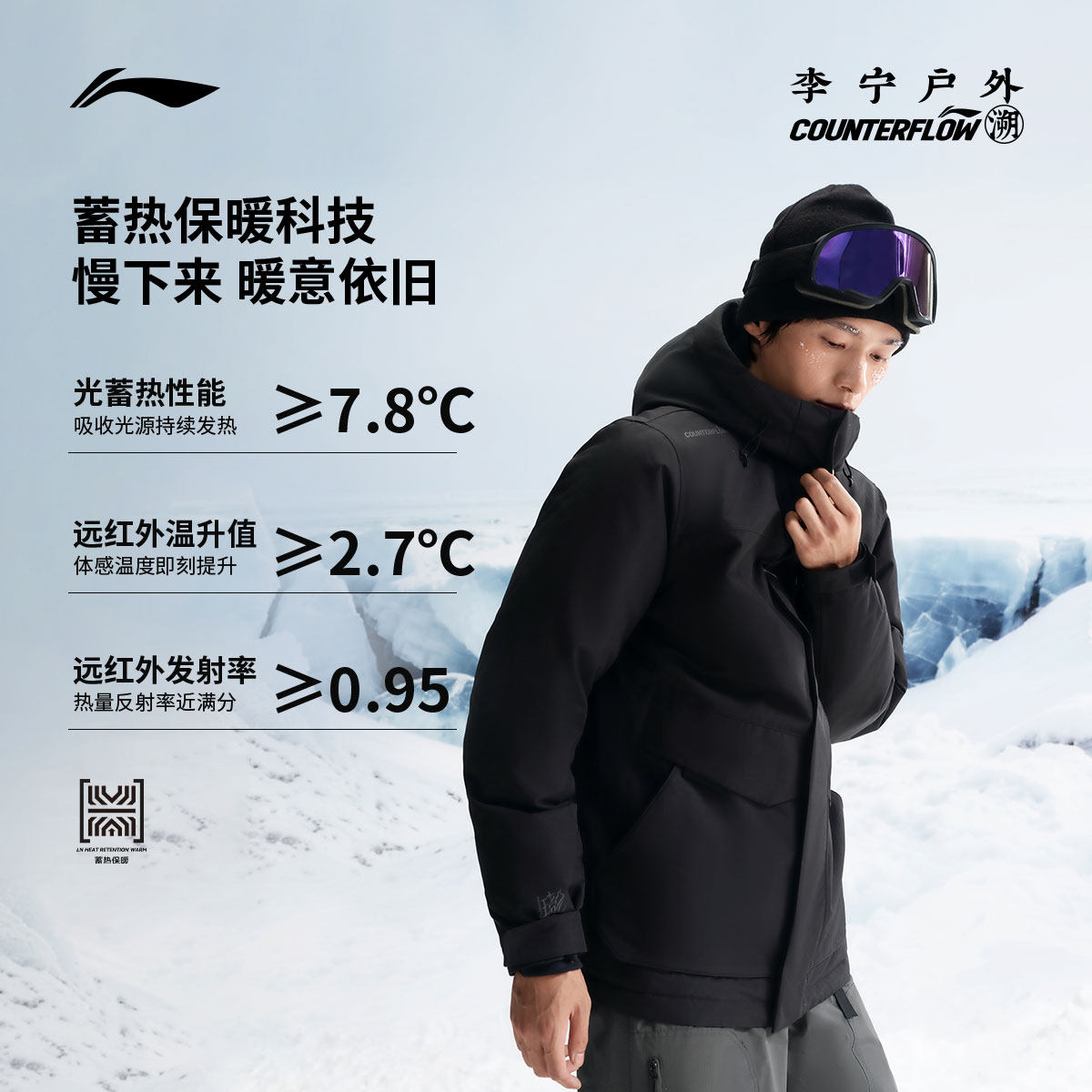 【Предпродажа Double 11】 Куртка Li Ning Outdoor CF Jacket｜Короткий пуховик, новая мужская водоотталкивающая куртка с капюшоном