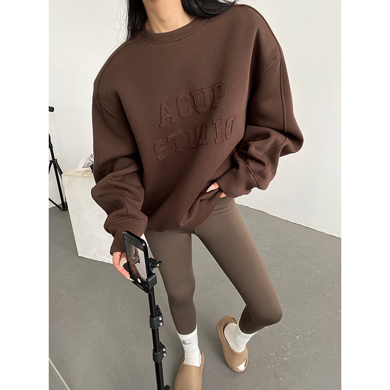 AcupStudio Jiangnan American letter design sense свитер оверсайз женский ретро ленивый свободный топ