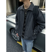 Japanese retro washed distressed lapel jacket, men's spring and autumn trendy brand loose and versatile pure cotton Detroit workwear jacket