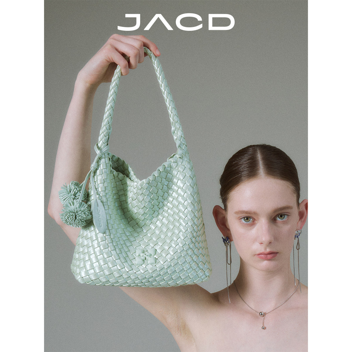 JACD 【Soft future】 Сумка мятно-зеленого цвета, тканая женская сумка большой емкости, новинка 2026 года, летняя сумка-тоут