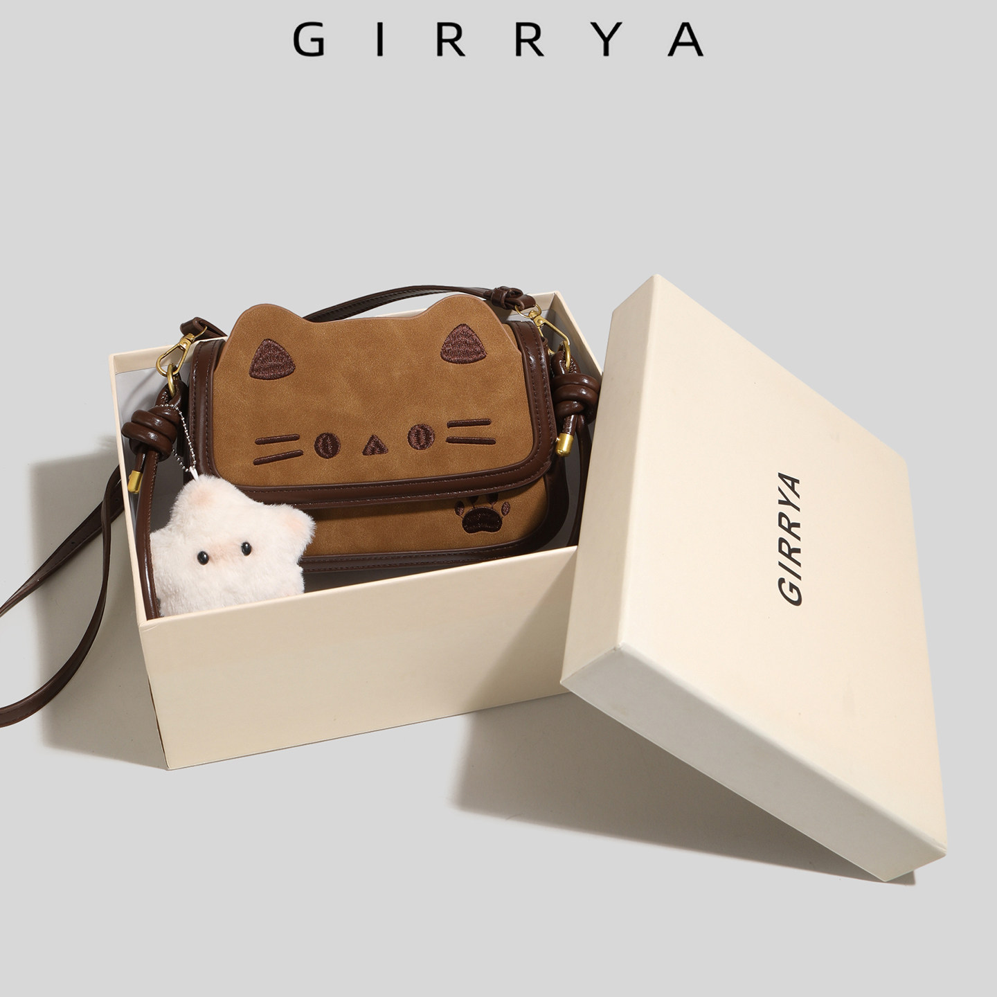 GIRRYA/осенне-зимняя изысканная сумка-мессенджер с милым котом, подарок на день рождения для девочек, новинка 2025 года, маленькая сумка с диким рисунком