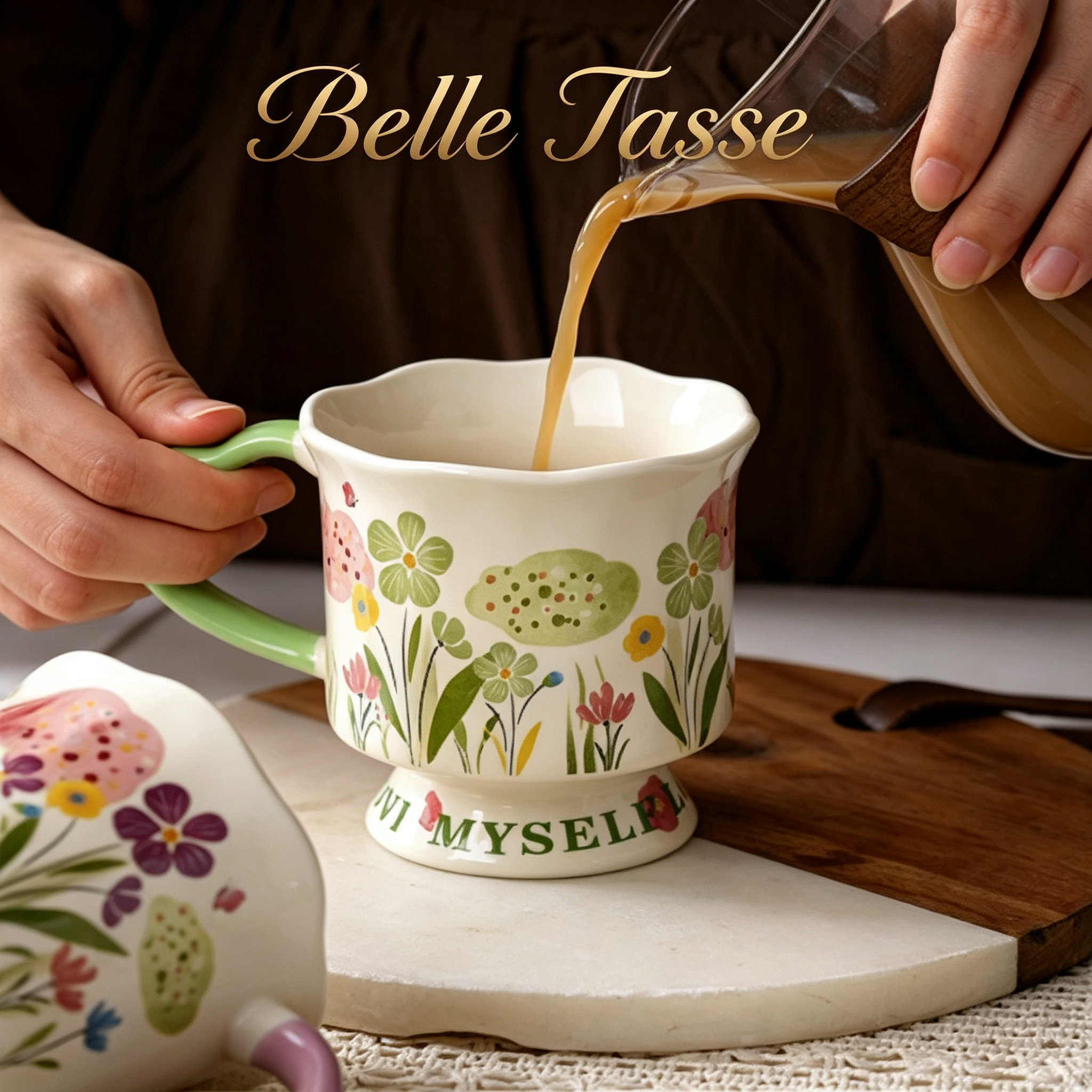 Керамическая кружка Belle Tasse во французском пасторальном стиле с цветочным принтом - ценная креативная кофейная чашка