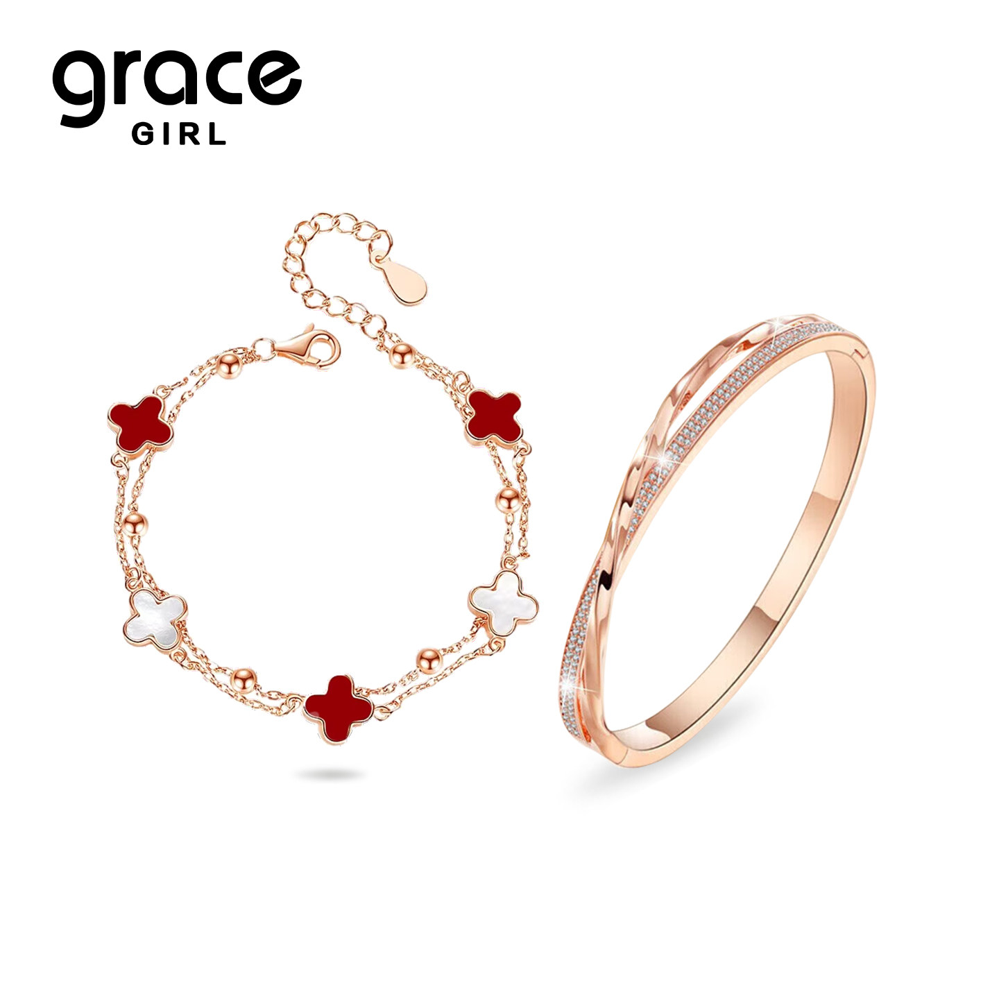 Двухслойный браслет из четырехлистного клевера Grace Girl, легкий роскошный нишевый подарок на день рождения для подруги и жены