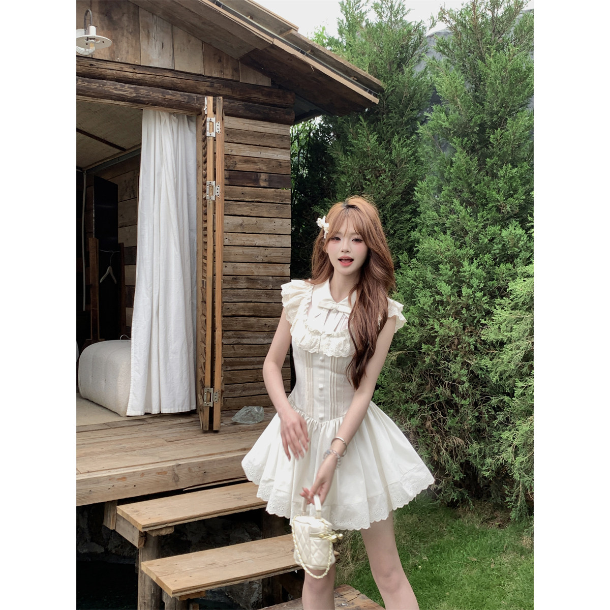 Musefish, a Korean-style dress with French-style lace patchwork design, perfect for summer on White Pagoda Island.