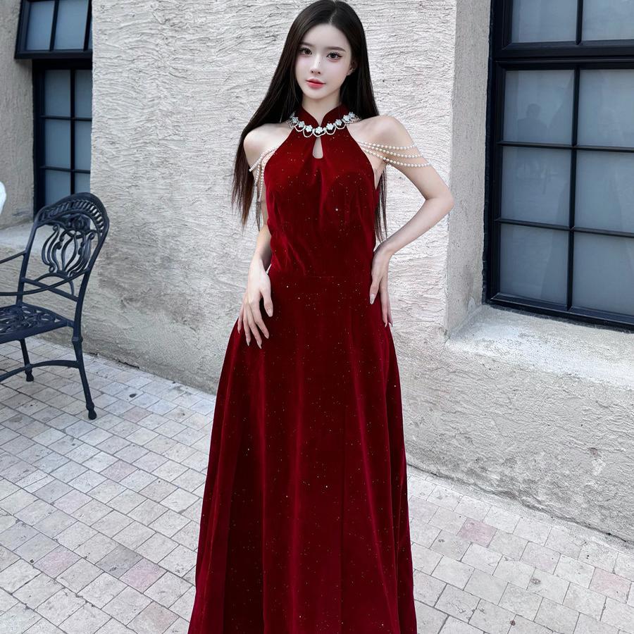 Красное платье для тостов cheongsam, легкое роскошное банкетное вечернее платье для невесты, юбка, новое китайское свадебное платье для помолвки, высокое качество