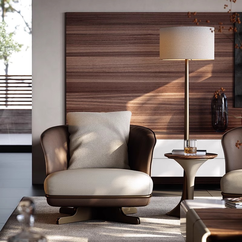 Односпальный диван-кресло с вращающимся дизайнерским итальянским светом, роскошная гостиная, кресло на балконе, зона отдыха, ленивое кожаное кресло для отдыха