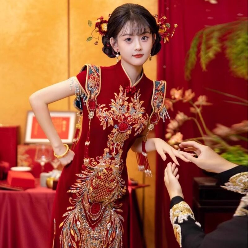 Новый китайский стиль Xiuhe toast dress 2026 новая высококлассная свадьба невесты вне павильона cheongsam return банкетное платье для помолвки юбка