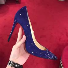 Женские туфли Christian Louboutin CL Star Brill синие замшевые каблуки красные подошвы