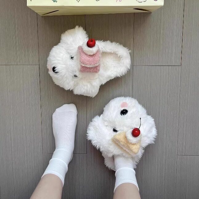 Women's plush, thick-soled, non-slip, cute, warm indoor slippers for winter, 2026 new style.