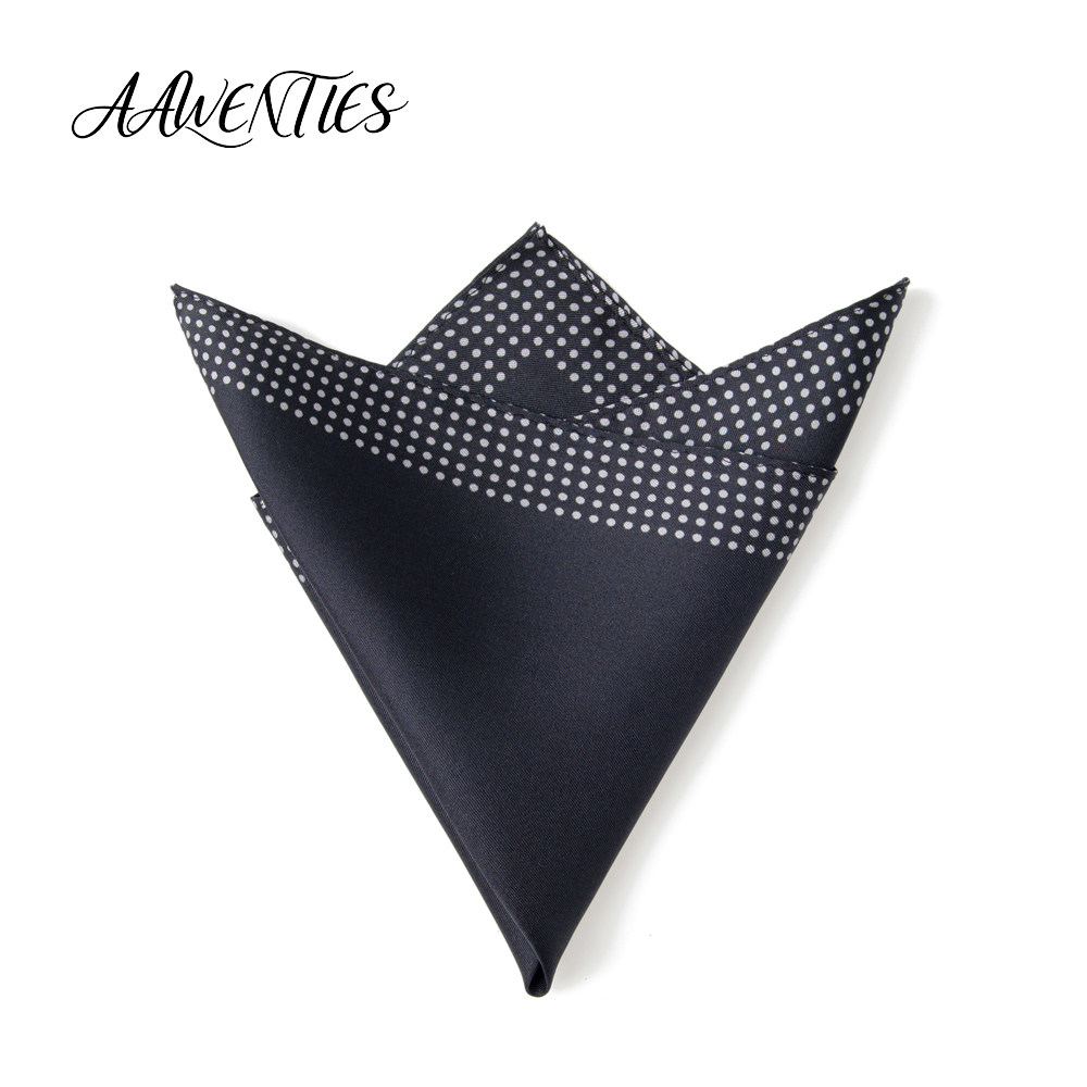 Exquisite black polka dot men's silk pocket square with a simple border design, easily enhancing a gentleman's everyday outfit.