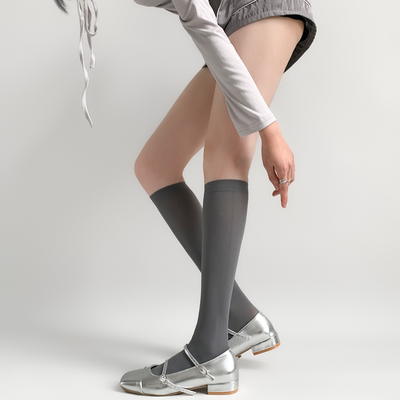 taobao agent 夜间教习室灰色小腿袜女春秋薄款天鹅绒日系夏季显瘦长筒堆堆袜子