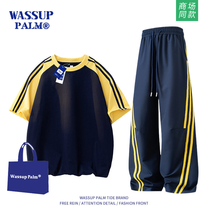 Спортивный костюм WASSUP PALM для мужчин и женщин, новинка 2026 года, летняя пара, повседневные брюки с короткими рукавами, костюм-двойка