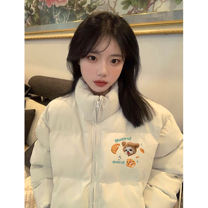 Белая студенческая пуховая куртка средней длины с хлопковой подкладкой и воротником-стойкой, женская осенне-зимняя куртка с бархатной подкладкой, утолщенная куртка с хлопковой подкладкой большого размера, тренд