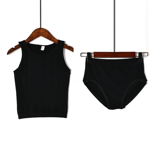 Черная майка, топ с чашечками, нижнее белье, штаны, приятный телу цветной комплект без рукавов, в корейском стиле, в обтяжку
