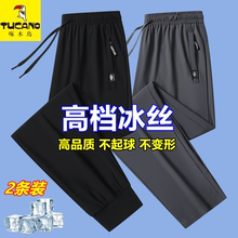 Woodpecker Summer Ice Silk Quick Drying Casual Pants for Men's Thin Straight Leg Long Pants Large Breathable Strap Sports Pants