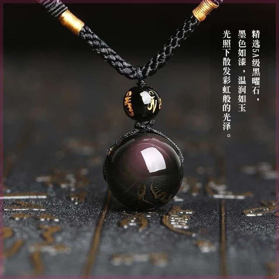 Тайвань Верность Натуральный Обсидиан Кулон Переводные бусины Радужный Глаз Пара Ожерелье На День рождения Кулон Ювелирные изделия из кристаллов