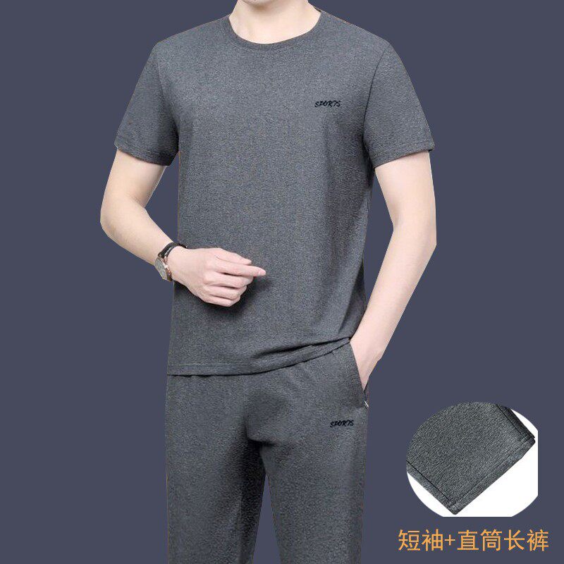 Pilkadan Cotton Middle aged Sportswear Set for Men 2025 Summer Short sleeved T-shirt Long pants Casual Two piece Set