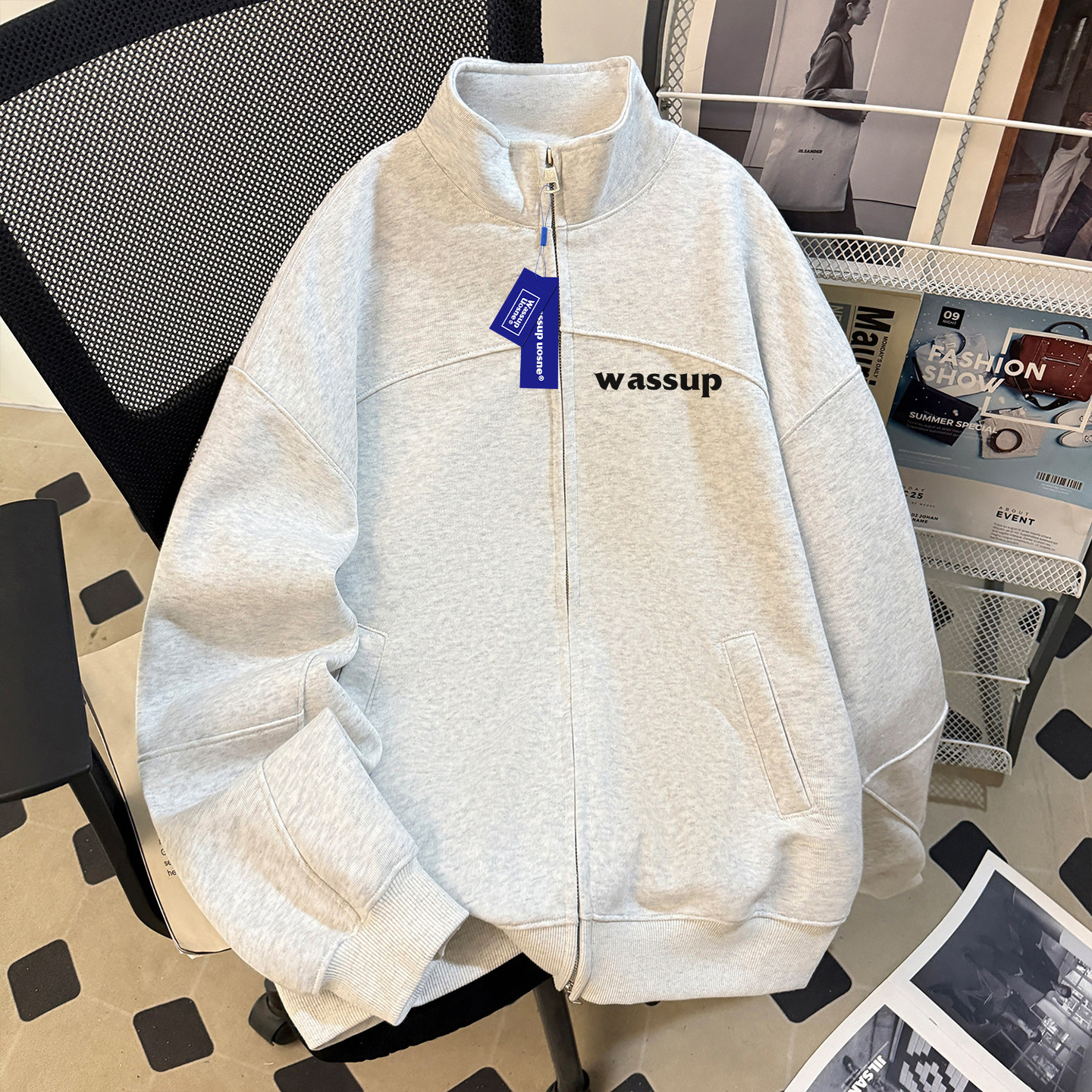 WASSUP design sense, бренд national tide, кардиган со стоячим воротником, свитер, мужская весенне-осенняя новая свободная куртка для пары, топ
