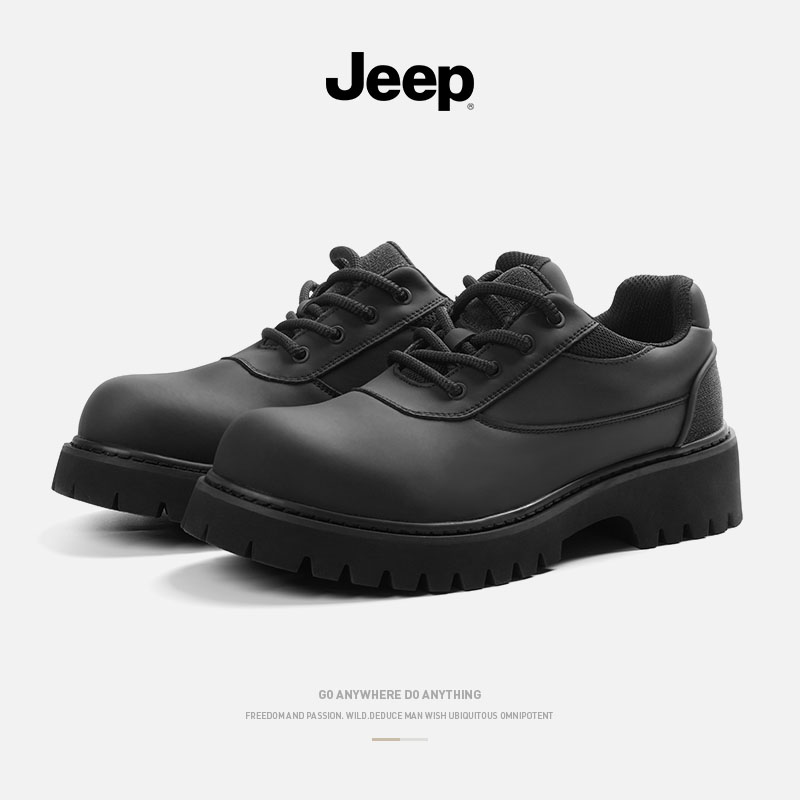 jeep/ кожаная обувь Jeep; новинка 2026 года; мужские свадебные лоферы на толстой подошве для молодых; деловая официальная одежда; черные туфли-дерби с большой головкой