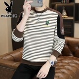Полосатый свитер с вышивкой Playboy, мужская весенне-осенняя новая футболка с круглым вырезом и длинными рукавами, мужская трендовая рубашка-низ