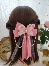 New Handmade Big Bow Hair Clip, Back Brain Jewelry Top Clip, Sweet Girl Side Clip, Pearl Chain Grab Clip