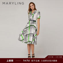 MARYLING玛俪琳奥莱outlets线条西装领时尚印花连衣裙A1CCW62370