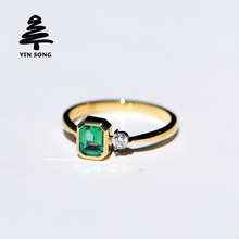 Pretty Octagonal Emerald Ring Au750 Gold 18K Gold Rose Gold Set with Natural Emerald Fashion Girl