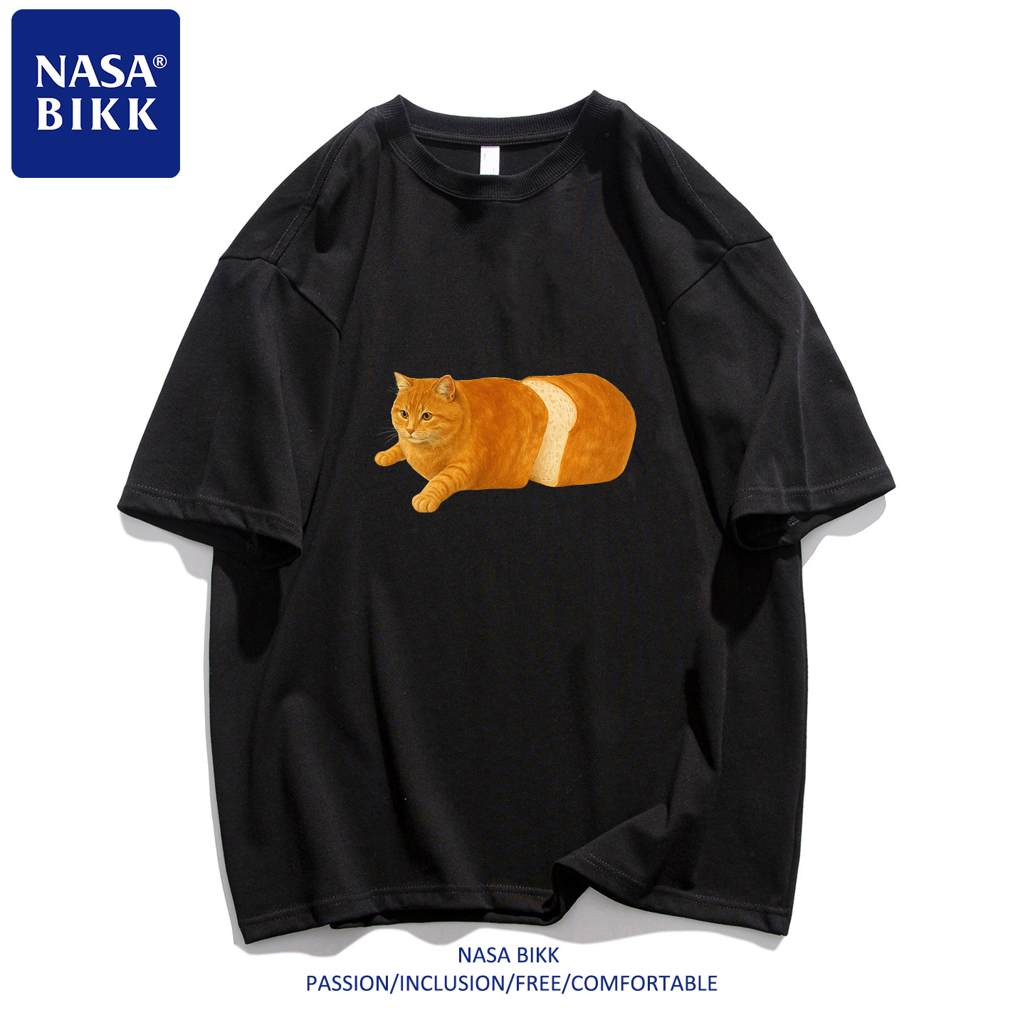 [Bread Meow] Мужская летняя футболка из плотного хлопка с короткими рукавами NASA, круглый вырез, свободный американский принт, пара с короткими рукавами