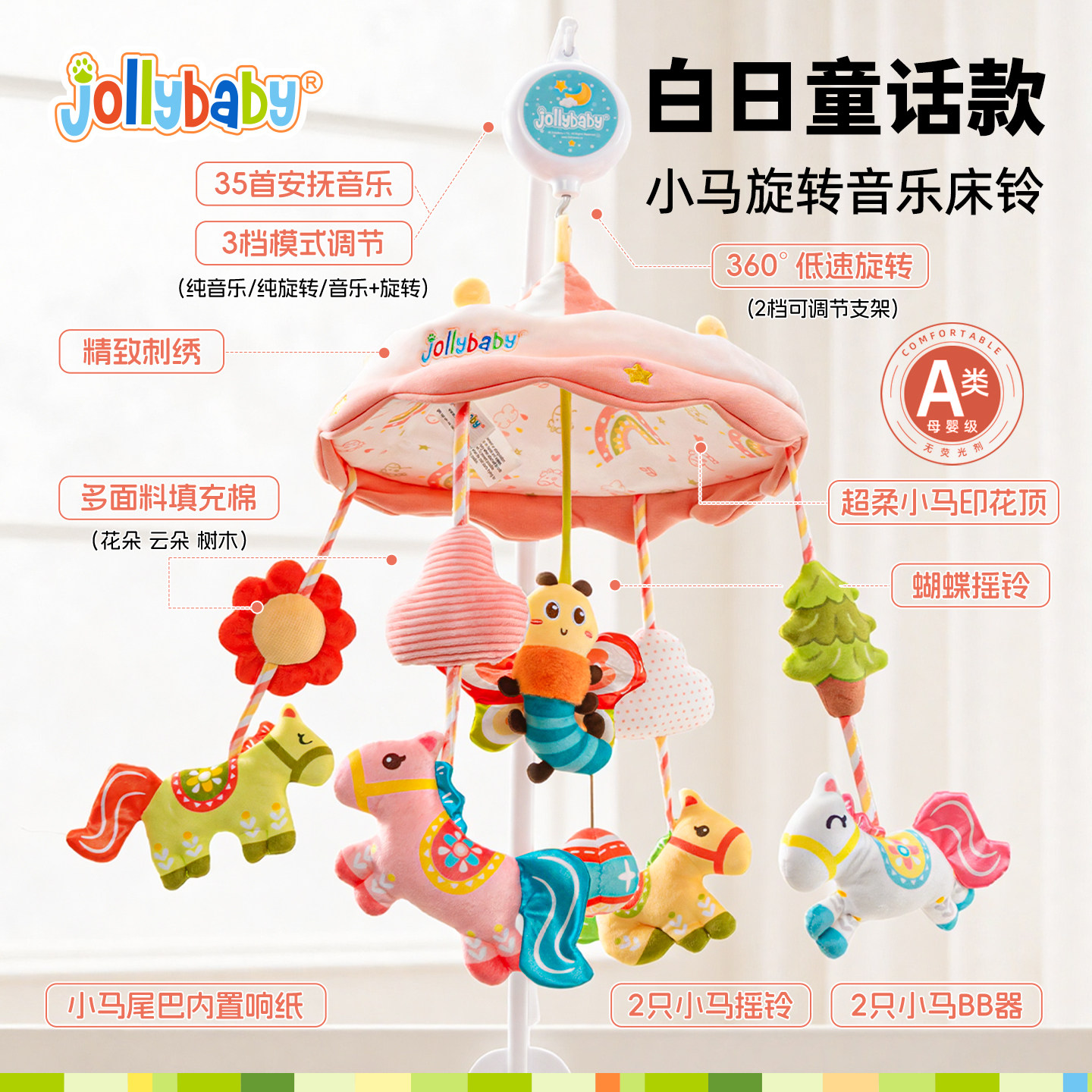 jollybaby пони вращающаяся музыкальная кровать колокольчик подвесная детская кроватка погремушка кулон детская игрушка в подарок от 0 до 1 года