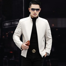 Leather jacket for men with 14 years of experience, four colors, genuine leather jacket for men with sheep skin short standing collar, 2023 new Haining leather jacket, down jacket, white leather jacket