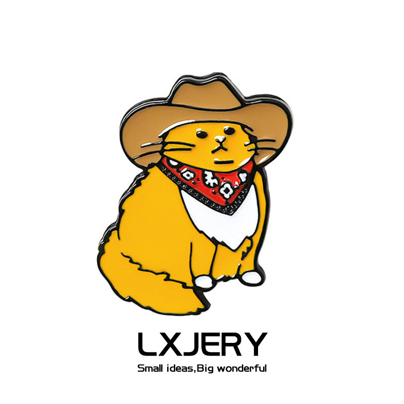 LXJERY Western Cowboy Cat Brooch, Cute Cartoon Kitten Metal Badge, Creative Backpack Decorative Pin