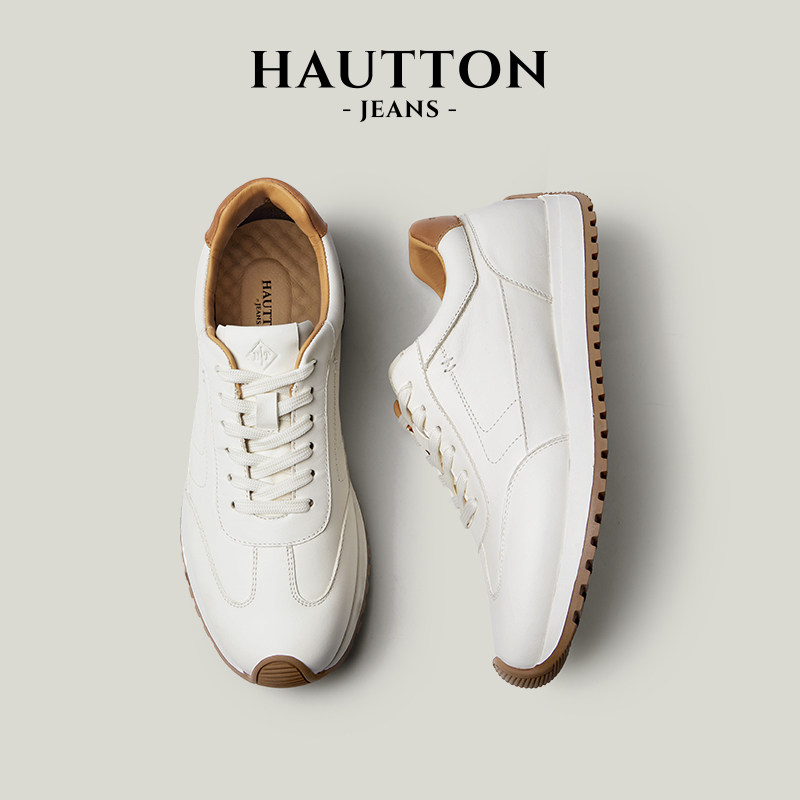 Мужская кожаная спортивная обувь HauttonJeans, новинка 2026 года, обувь Forrest в стиле old money, белые туфли, универсальная мужская обувь