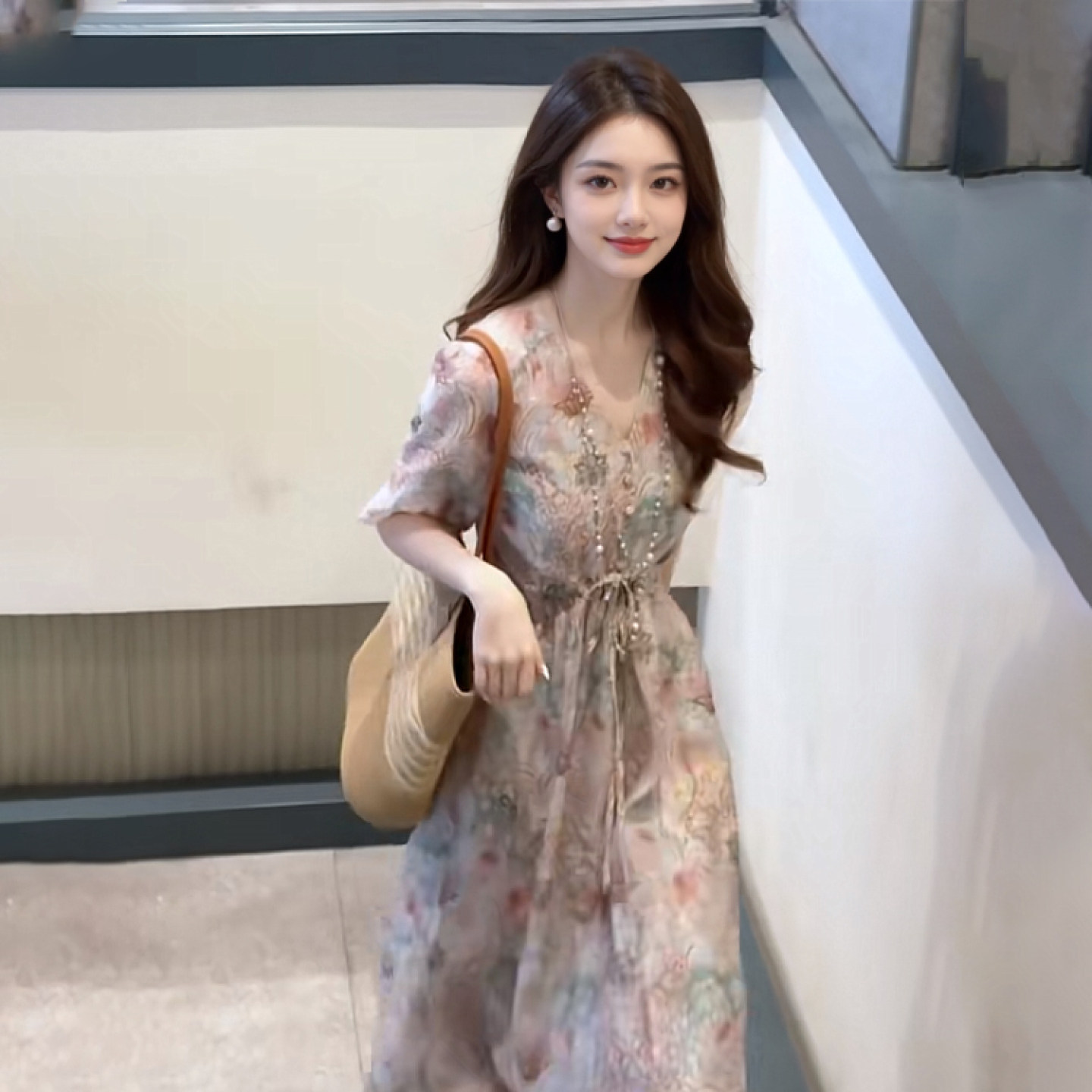 Fashion Master时尚大师洋气甜美通勤收腰花色连衣裙显瘦夏季新款
