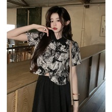 Retro button up chiffon short sleeved shirt