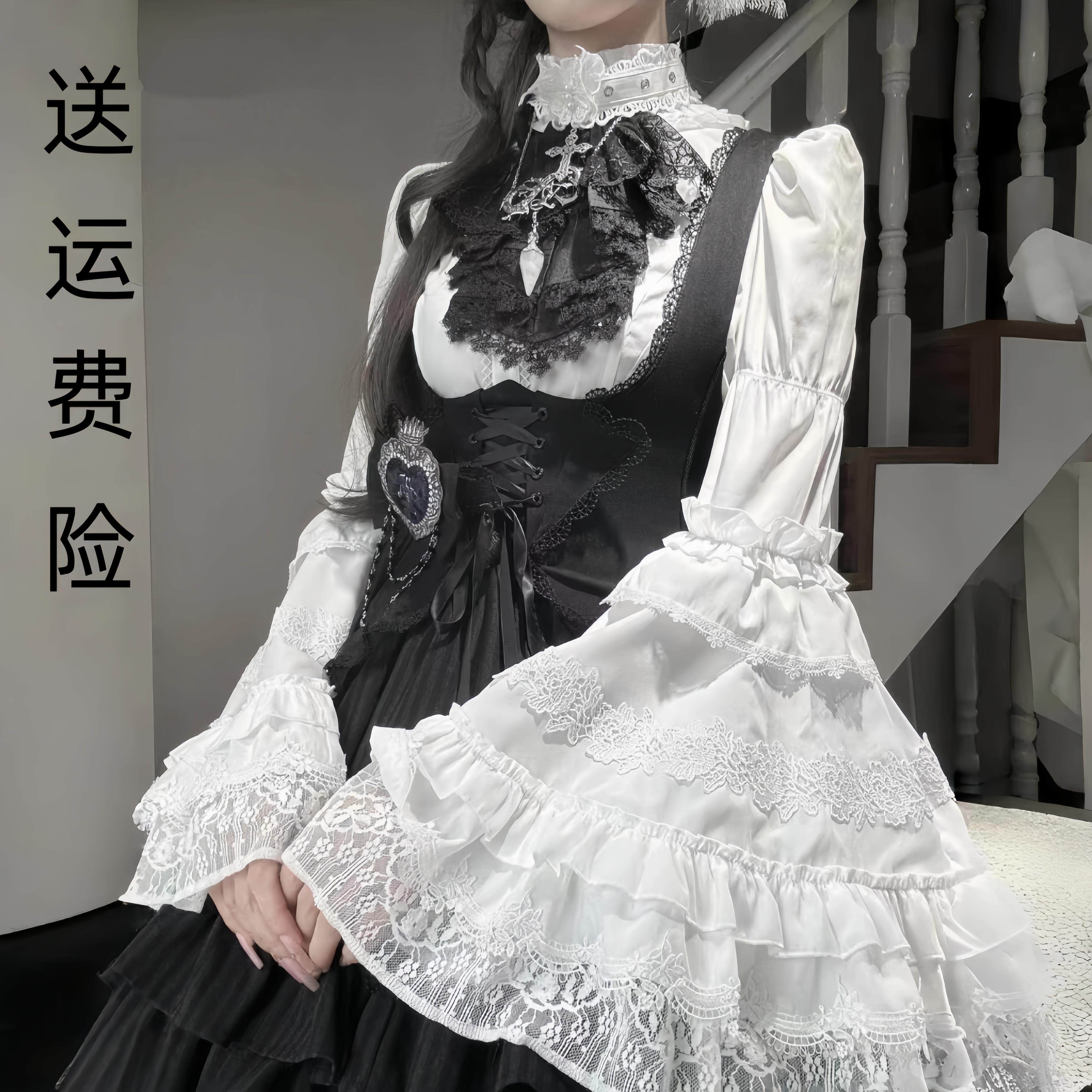A Lolita-style blouse with flowing sleeves, perfect for layering in a gothic or elegant cosplay style, ideal for Christmas or New Year's retro looks.