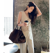 Crouch minimalist V-neck commuting style linen suit vest women's summer casual high-end feeling vest sleeveless top