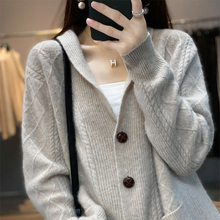 Loose large retro diamond Fried Dough Twists pure wool cardigan women's thickened sweater