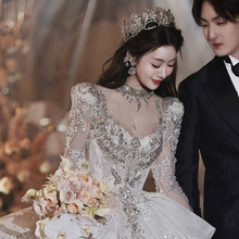 Korean style wedding dress, romantic main ceremony dress, bride's wedding dress design, all water diamonds, sparkling exquisite crown, temperament headwear