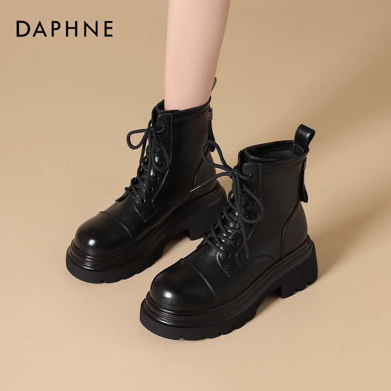 Женские ботинки Martin на толстой подошве Daphne; новинка 2026 года; осенние ботинки; черные ботинки на высоком каблуке в британском стиле; короткие ботинки