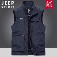 Jeep JEEP Vest Men's Middle aged Loose Large Spring and Autumn Thin Outdoor Quick Drying Multi Pocket Customized Fishing Vest