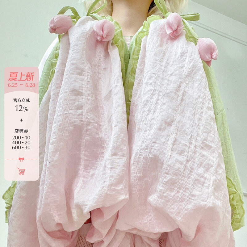 Forest girl tribe sweet style design lantern flower bud pants womens new style hanging flower high waist casual pants summer