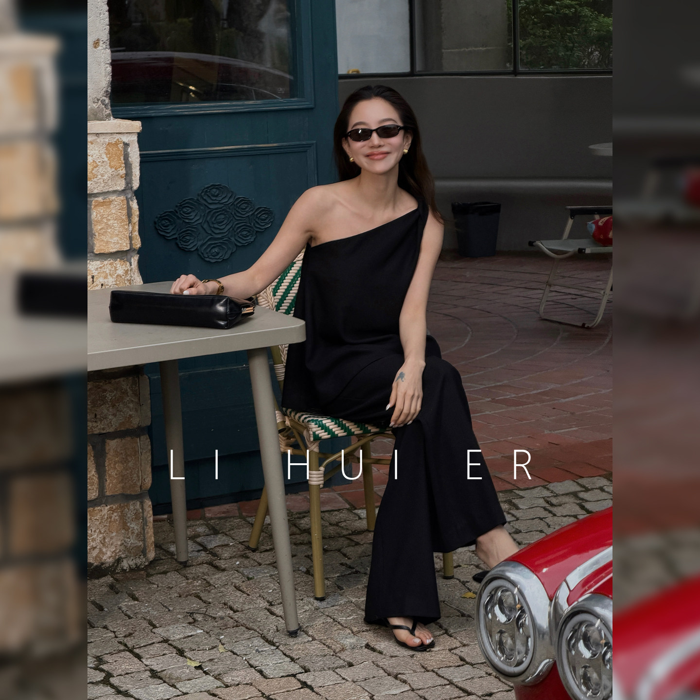 LiHuiEr Li Huier 【Xixia Mambo】 Минималистичный костюм с диагональными плечами, широкие брюки-двойка, женский летний костюм-двойка