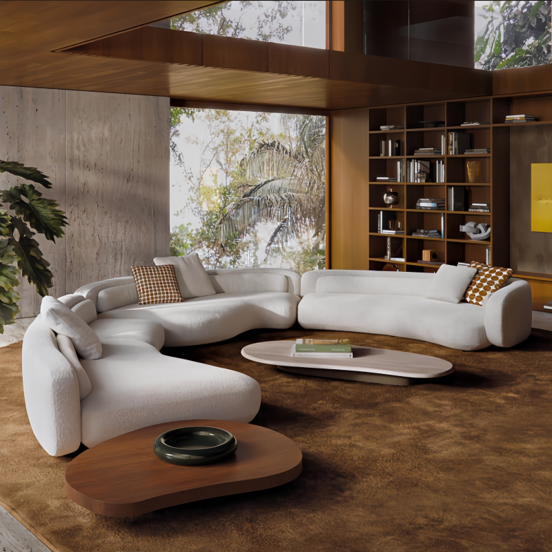 Итальянский минималистичный изогнутый диван Minotti из ткани Bessel sofa большая одноэтажная вилла, модельная комната большой квартиры