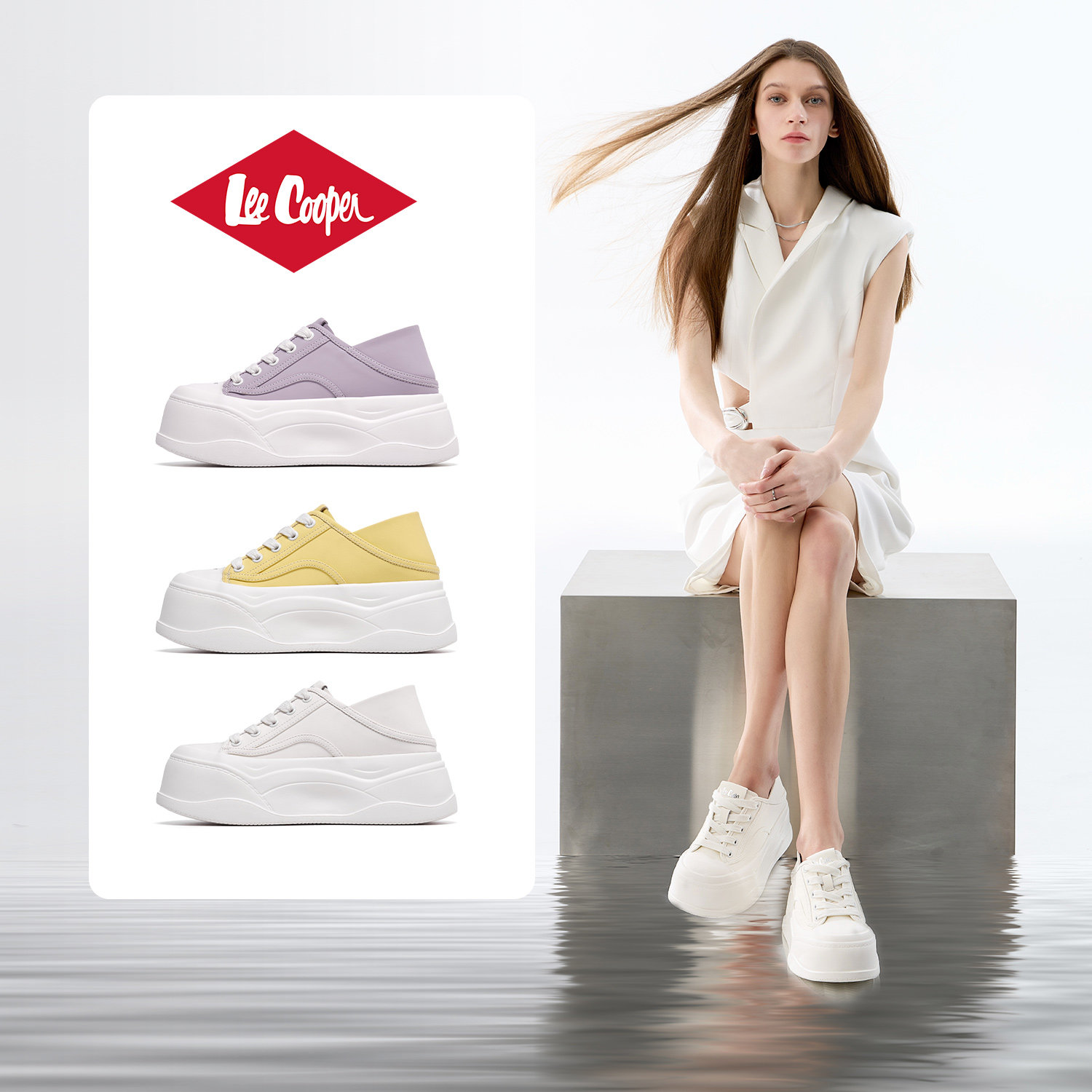 Женские кроссовки Lee Cooper на толстой подошве, новинка 2026 года, весенние удобные повседневные кроссовки, две пары белой обуви