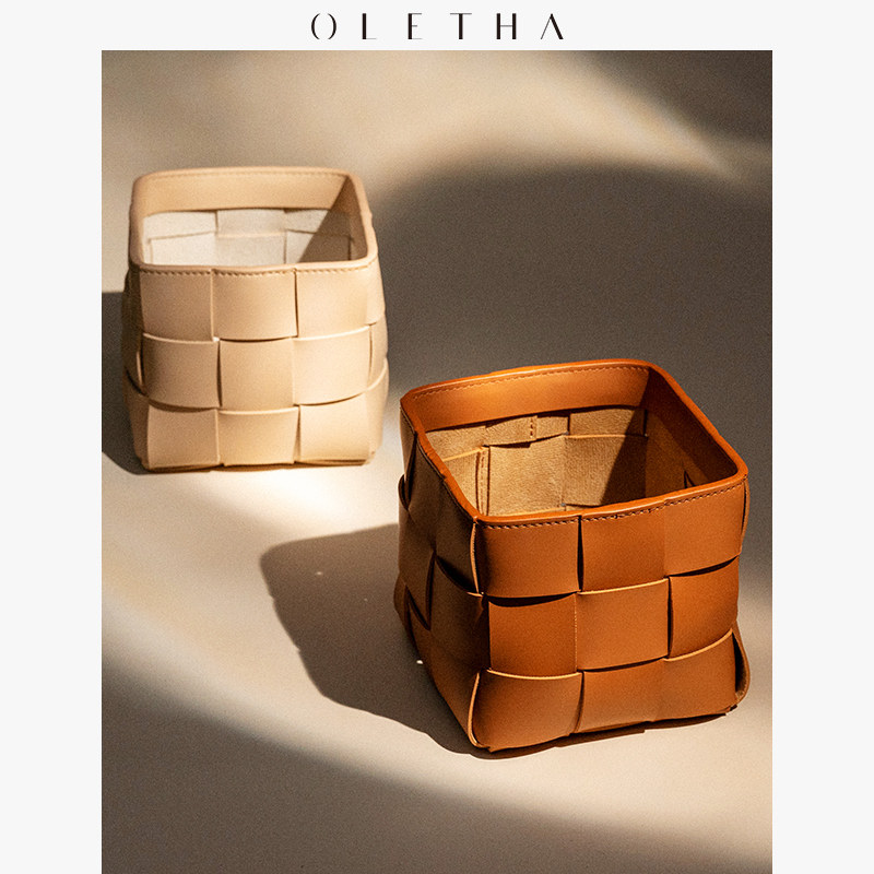 OLETHA light роскошный плетеный кожаный ящик для хранения всякой всячины на крыльце журнальный столик с дистанционным управлением кисточка для макияжа небольшое ведро для хранения коробка для хранения