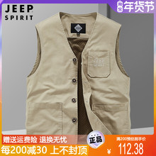 JEEP Men's Pure Cotton Vest 2024 Spring/Summer New Outdoor Leisure Multi Pocket Vest Tank Top Kam Shoulder Coat