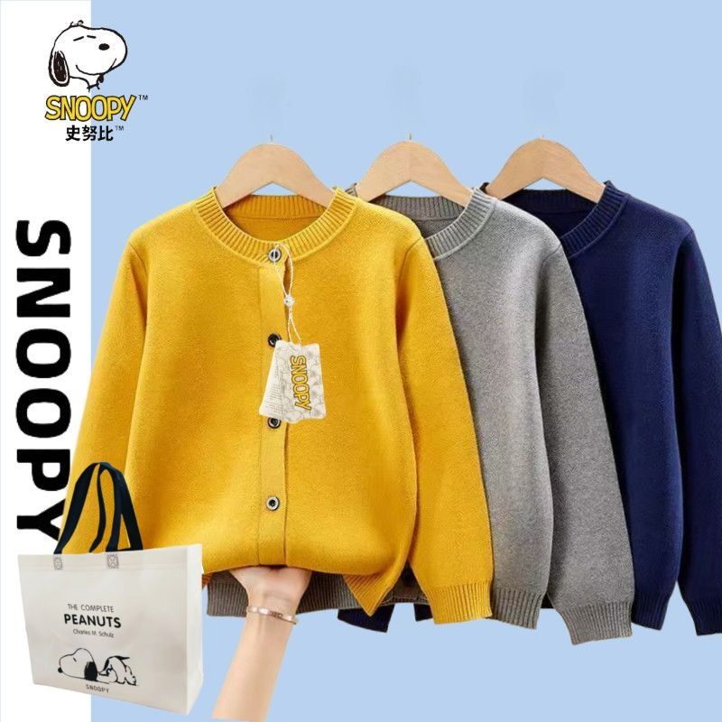 Хлопковый вязаный кардиган для мальчиков Snoopy, осенне-зимний детский свитер большого размера из тонкой ткани, повседневная детская куртка, топ