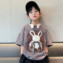 Children's clothing boys short sleeved t-shirt summer 2024 new children's mid to large children's pure cotton boys summer top trendy t